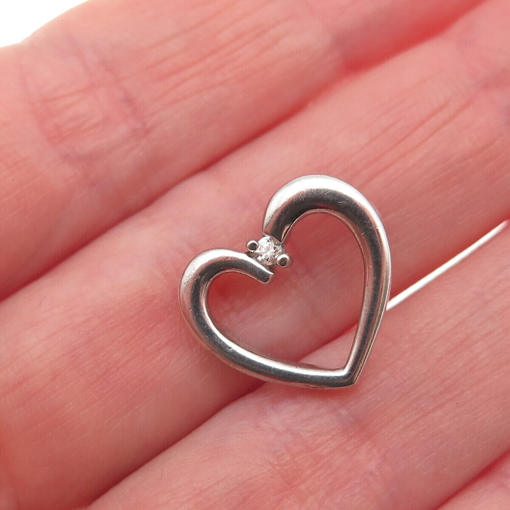 925 Sterling Silver Round-Cut C Z Heart Mini Slide Charm Pendant